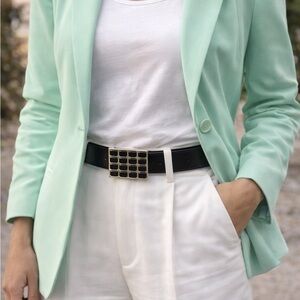 Attention Black Skinny Belt with Black Square Studded Buckle